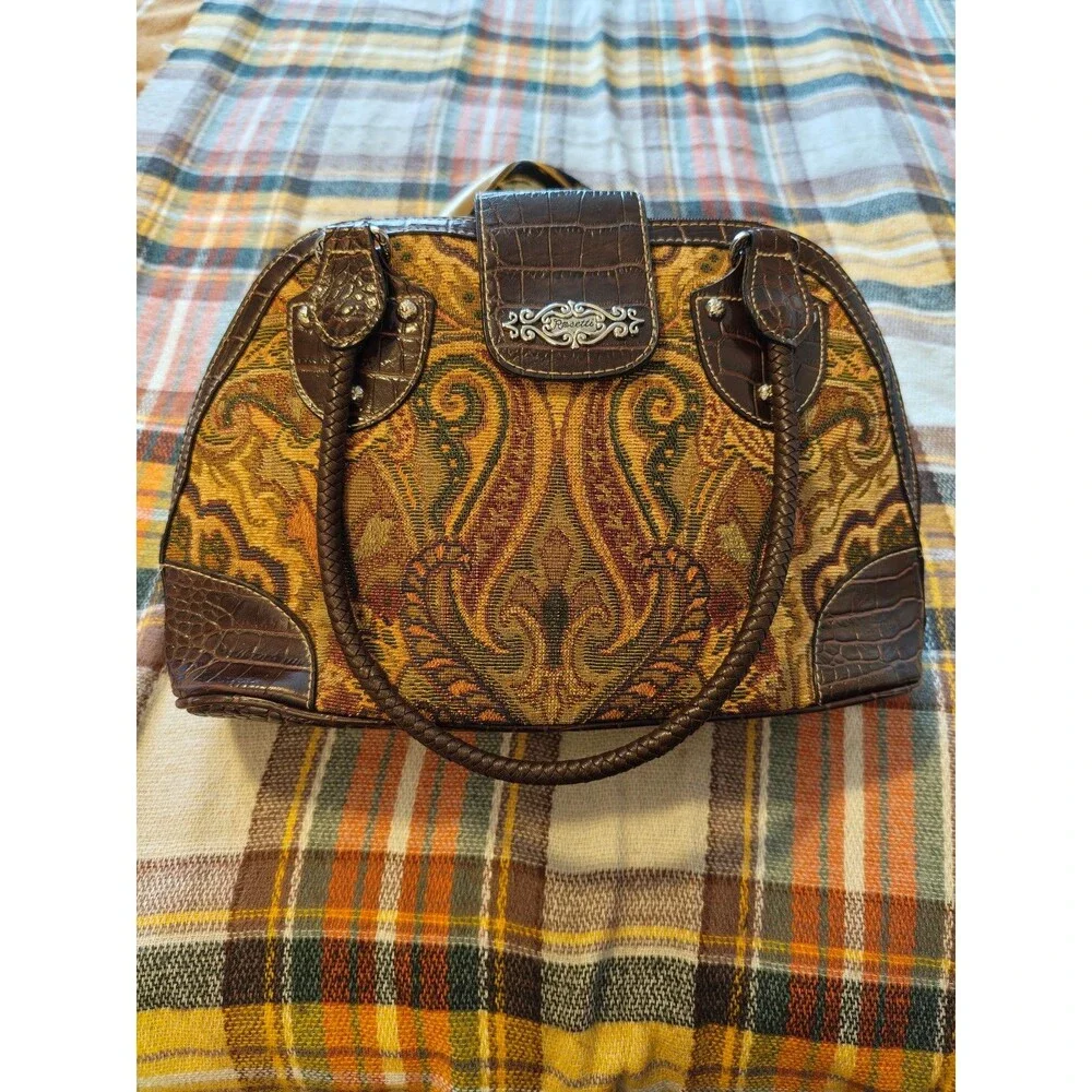 Rosetti Paisley Tapestry Shoulder Bag With Embossed Trim And Braided Straps. EUC